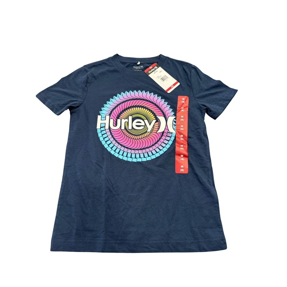 Hurley Boys Night Force Navy Blue Graphic Logo Short Sleeve Tee Shirt M 8 NEW